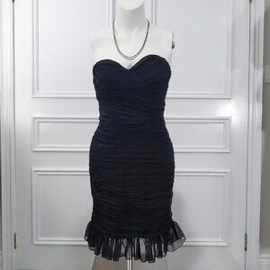Midi Trumpet Ruffled Black Strapless Dress